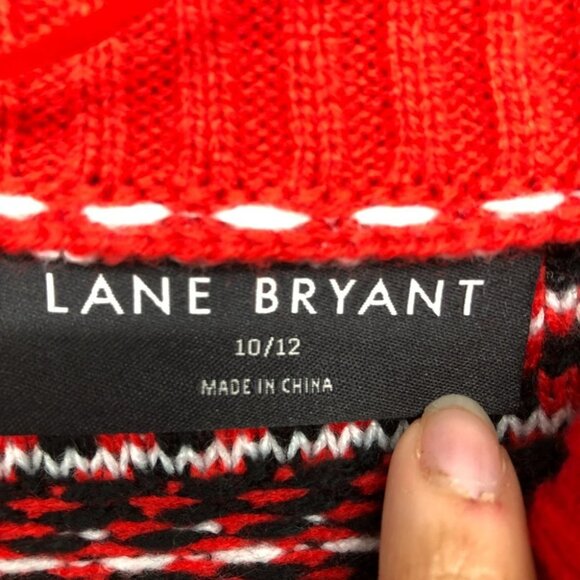 Lane Bryant Red White Stripe Classic Jacquard Cowl Neck Sweater size 10/12 - Picture 4 of 16